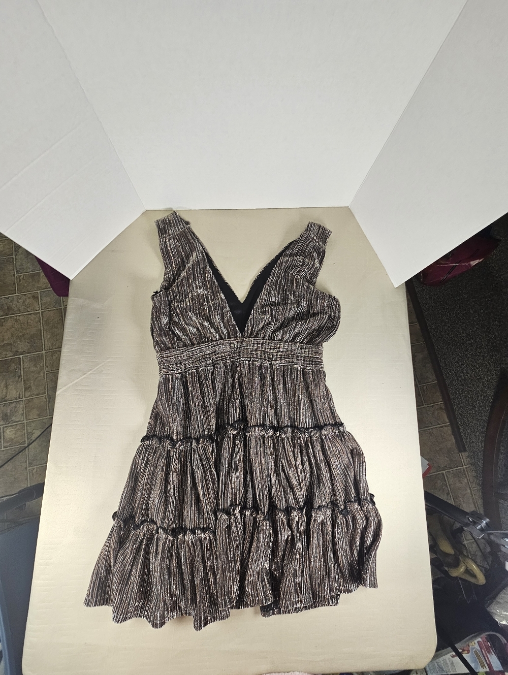 Francesca's Collections Black and Silver Tiered V-Neck Midi Dress - Picture 9 of 10